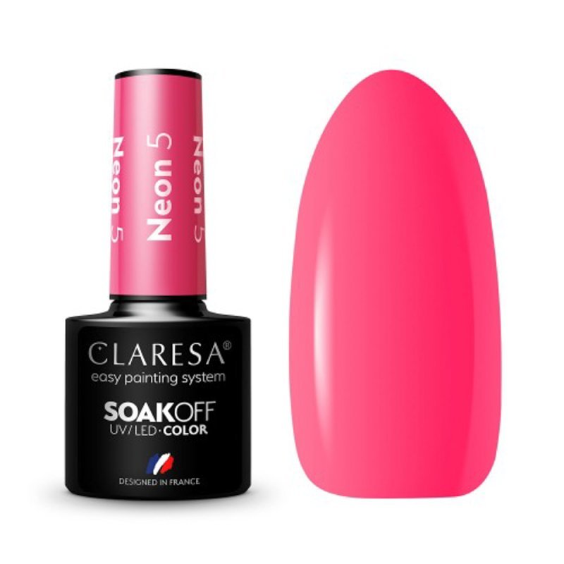 Gellak Neon 5 van Claresa 5 g voor manicure en pedicure met intense glans en opvallend neon-effect voor salon en thuis