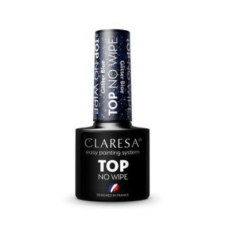 Gellak topcoat Glitter Blue No Wipe Claresa 5 g voor professionele manicure en pedicure met decoratieve glitterafwerking
