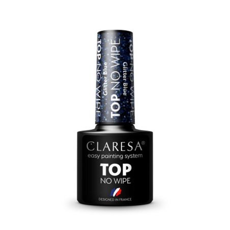 Gellak topcoat Glitter Blue No Wipe Claresa 5 g voor professionele manicure en pedicure met decoratieve glitterafwerking