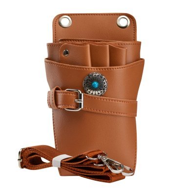 Holster met riem voor kappersscharen T14, bruin, voor kappers en barbers met overzichtelijk gereedschap in de salon