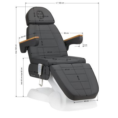 Elektrische behandelstoel Sillon Lux 273B grijs met 3 actuatoren voor cosmetische en specialistische salonbehandelingen