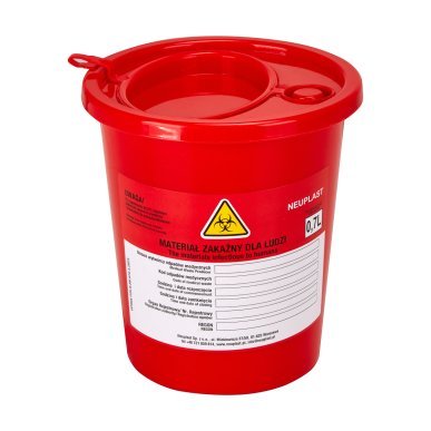 Medische afvalcontainer voor behandelafval, rood, 0,7 liter, professioneel voor hygiëne en orde in praktijk en salon