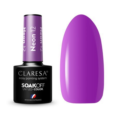 Gellak Neon 12 Claresa 5 g voor manicure, pedicure, nail art en professionele nagelstyling met UV/LED-uitharding