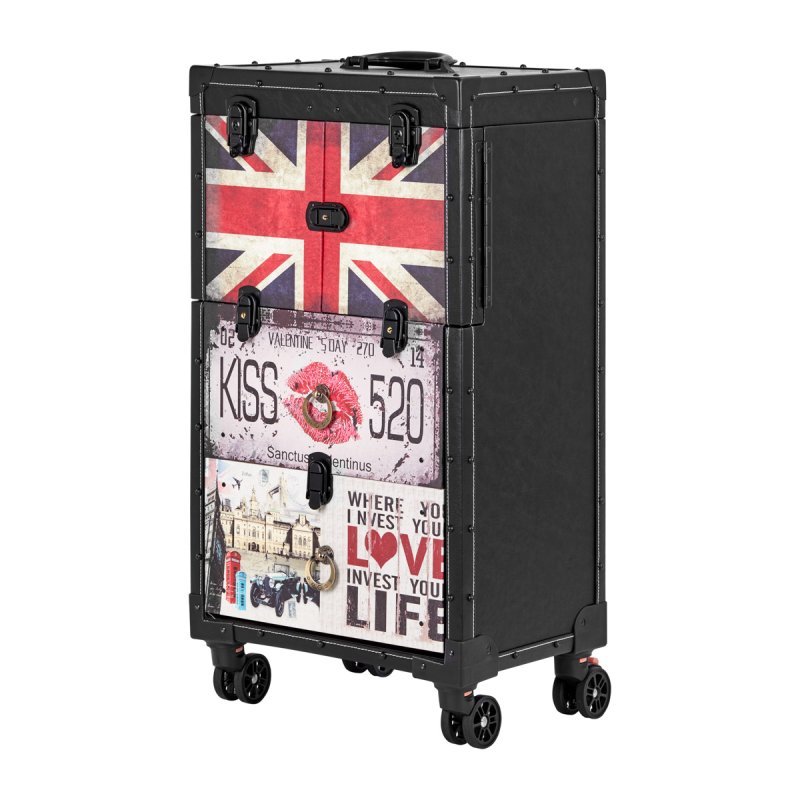 Professionele barber trolley Gabbiano C12 zwart met planken en wielen voor kapperswerk, barbershop en accessoires