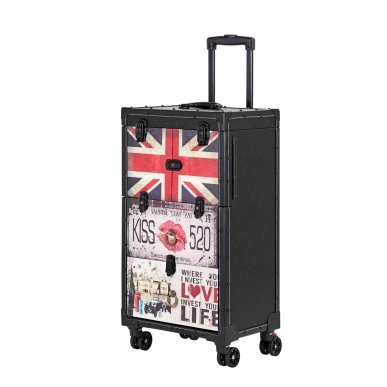 Professionele barber trolley Gabbiano C12 zwart met planken en wielen voor kapperswerk, barbershop en accessoires