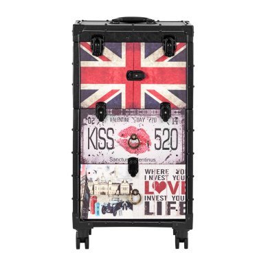 Professionele barber trolley Gabbiano C12 zwart met planken en wielen voor kapperswerk, barbershop en accessoires