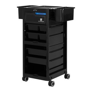 Professionele kappers trolley Gabbiano 68UV zwart met UV-sterilisator voor salon, barberdiensten en georganiseerde haarstyling