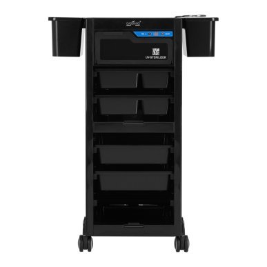 Professionele kappers trolley Gabbiano 68UV zwart met UV-sterilisator voor salon, barberdiensten en georganiseerde haarstyling