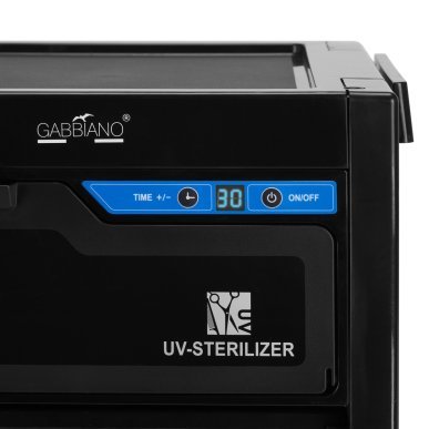 Professionele kappers trolley Gabbiano 68UV zwart met UV-sterilisator voor salon, barberdiensten en georganiseerde haarstyling