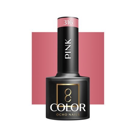 Gellak roze 316 OCHO NAILS 5 g voor hybride manicure met intense kleur, gelijkmatige dekking en glans tot drie weken