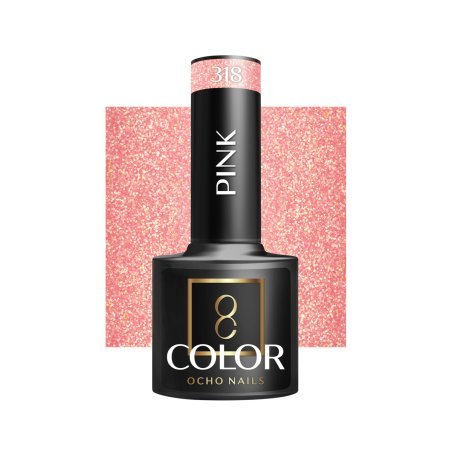 Gellak roze 318 OCHO NAILS 5 g voor hybride manicure met intense kleur, gelijkmatige dekking en langdurige glans