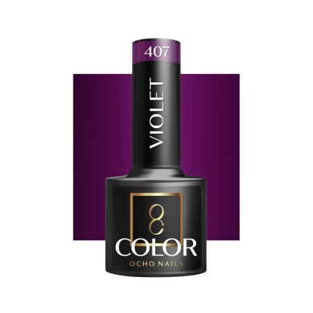 Gellak violet 407 OCHO NAILS 5 g voor hybride manicure met intense kleur, gelijkmatige dekking en glans tot drie weken
