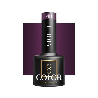 Gellak violet 411 OCHO NAILS 5 g voor hybride manicure met intense kleur, gelijkmatige dekking en langdurige glans