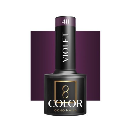 Gellak violet 411 OCHO NAILS 5 g voor hybride manicure met intense kleur, gelijkmatige dekking en langdurige glans