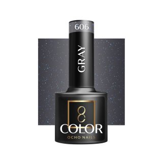 Grijze gellak 606 OCHO NAILS 5 g voor hybride manicure met intense kleur, gelijkmatige dekking en langdurige glans