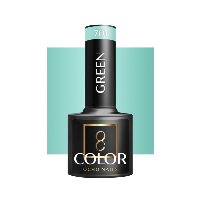 Groene gellak OCHO NAILS 701 voor hybride manicure met intense kleur, egale dekking en langdurige glans tot drie weken, 5 g Groene gellak OCHO NAILS 701 voor hybride manicure met intense kleur, egale dekking en langdurige glans tot drie weken, 5 g