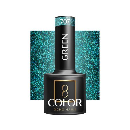 Groene gellak OCHO NAILS 707 5 g voor hybride manicure met intense kleur, gelijkmatige dekking en glans tot drie weken
