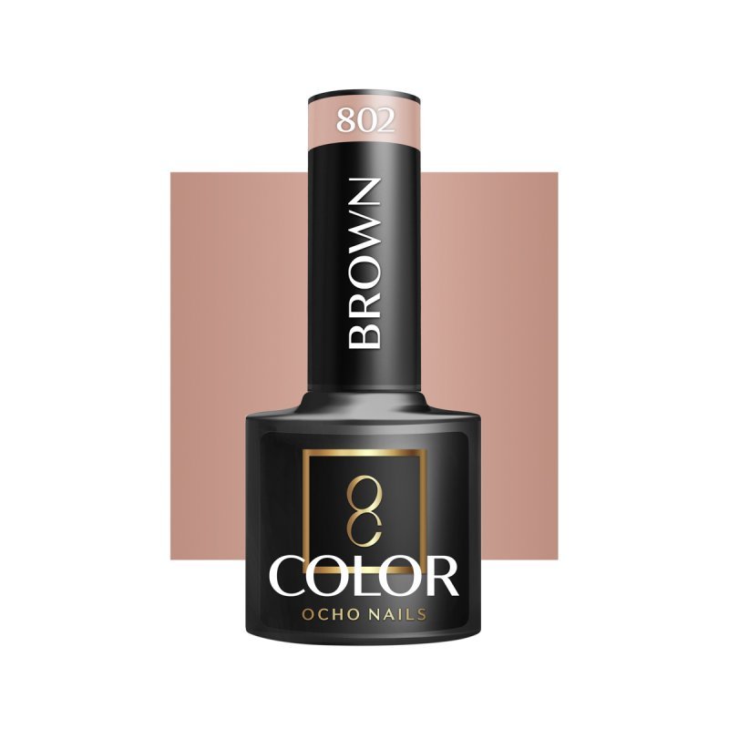 Bruine gellak OCHO NAILS 802 van 5 g voor hybride manicure met intense kleur, glans en houdbaarheid tot drie weken Bruine gellak OCHO NAILS 802 van 5 g voor hybride manicure met intense kleur, glans en houdbaarheid tot drie weken