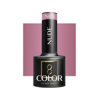 Gellak nude N09 OCHO NAILS 5 g voor hybride manicure met intense kleur, gelijkmatige dekking en glans tot drie weken