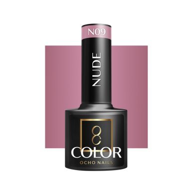 Gellak nude N09 OCHO NAILS 5 g voor hybride manicure met intense kleur, gelijkmatige dekking en glans tot drie weken