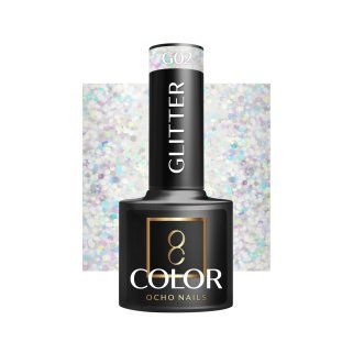 Glitter gellak G02 OCHO NAILS 5 g voor een glanzende hybride manicure met intense kleur en langdurige dekking tot drie weken