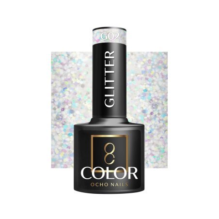 Glitter gellak G02 OCHO NAILS 5 g voor een glanzende hybride manicure met intense kleur en langdurige dekking tot drie weken