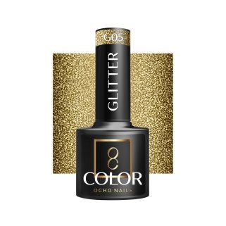 Glitter gellak G05 OCHO NAILS 5 g met intense kleur voor een stralende hybride manicure, langdurige glans tot drie weken