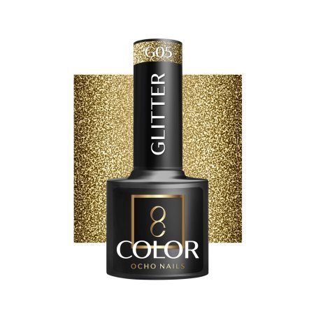 Glitter gellak G05 OCHO NAILS 5 g met intense kleur voor een stralende hybride manicure, langdurige glans tot drie weken