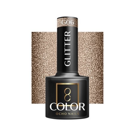 Glitter gellak G06 OCHO NAILS 5 g voor hybride manicure met intense kleur, glans en langdurige nagelstyling tot drie weken