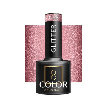 Glitter gellak G08 OCHO NAILS 5 g voor hybride manicure met intense kleur, langdurige glans en gelijkmatige dekking