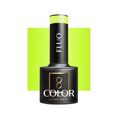 Gellak F01 OCHO NAILS 5 g voor hybride manicure met intense neonkleur, duurzame glans en comfortabele applicatie