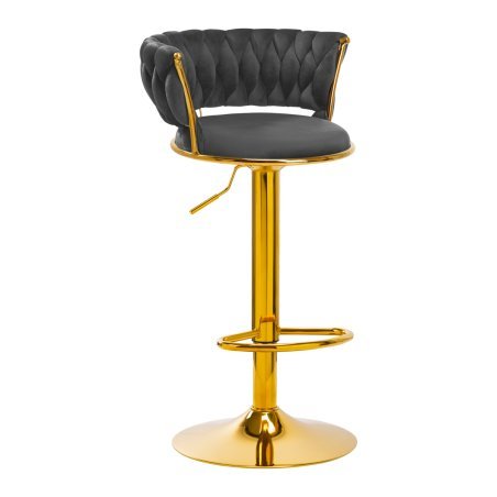 Professionele barkruk 4Rico QS-B313a grijs fluweel voor beauty salons, studio's en behandelruimtes met verstelbare hoogte