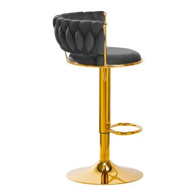 Professionele barkruk 4Rico QS-B313a grijs fluweel voor beauty salons, studio's en behandelruimtes met verstelbare hoogte