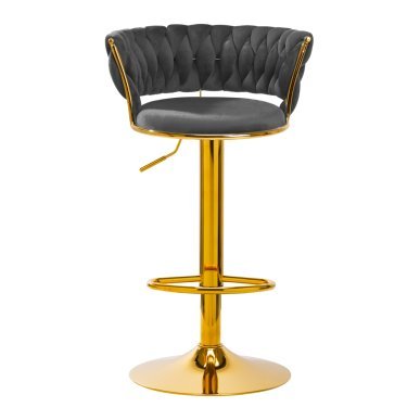 Professionele barkruk 4Rico QS-B313a grijs fluweel voor beauty salons, studio's en behandelruimtes met verstelbare hoogte