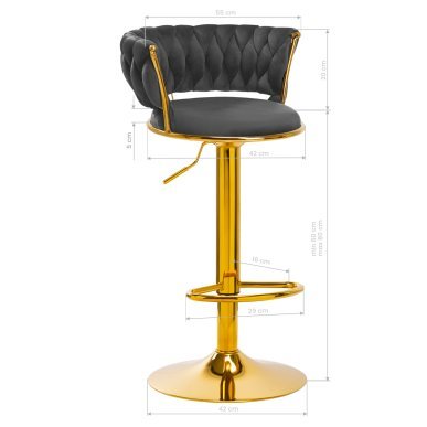 Professionele barkruk 4Rico QS-B313a grijs fluweel voor beauty salons, studio's en behandelruimtes met verstelbare hoogte