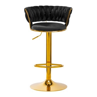 Professionele barkruk 4Rico QS-B313a zwart fluweel met verstelbare hoogte, rugleuning en voetensteun voor salonwerk