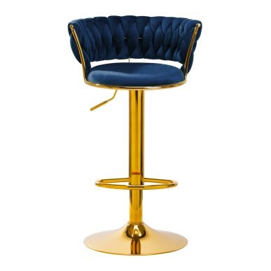 Barkruk 4Rico QS-B313a marineblauw fluweel voor professionele salons met verstelbare zithoogte en comfortabel werkgebruik
