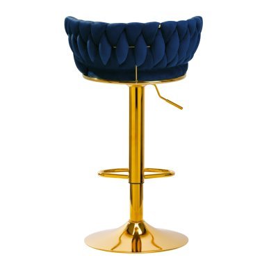 Barkruk 4Rico QS-B313a marineblauw fluweel voor professionele salons met verstelbare zithoogte en comfortabel werkgebruik