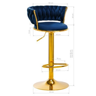 Barkruk 4Rico QS-B313a marineblauw fluweel voor professionele salons met verstelbare zithoogte en comfortabel werkgebruik