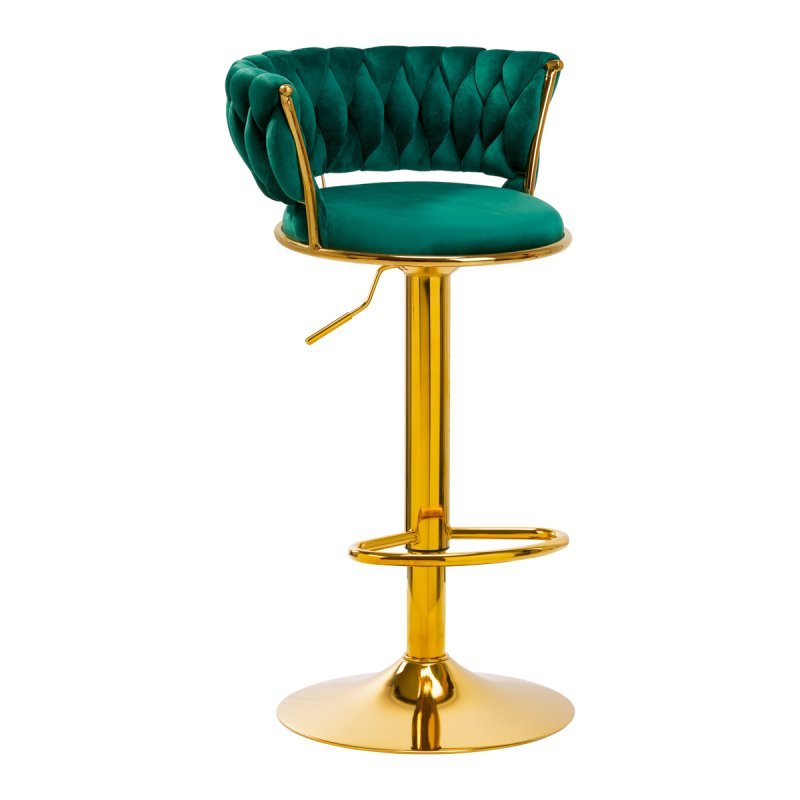 Barkruk 4Rico QS-B313a groen fluweel voor professioneel salon- en studiogebruik met comfortabele zitting en verstelbare hoogte Barkruk 4Rico QS-B313a groen fluweel voor professioneel salon- en studiogebruik met comfortabele zitting en verstelbare hoogte
