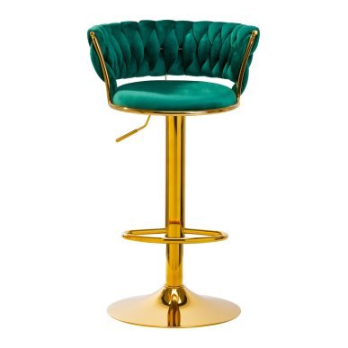 Barkruk 4Rico QS-B313a groen fluweel voor professioneel salon- en studiogebruik met comfortabele zitting en verstelbare hoogte