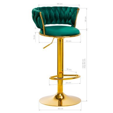 Barkruk 4Rico QS-B313a groen fluweel voor professioneel salon- en studiogebruik met comfortabele zitting en verstelbare hoogte