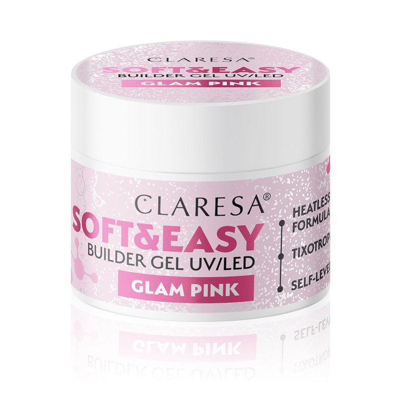 Bouwgel Claresa Soft&Easy Glam Pink 90 g voor versteviging, opbouw en verlenging van natuurlijke nagels in de salon Bouwgel Claresa Soft&Easy Glam Pink 90 g voor versteviging, opbouw en verlenging van natuurlijke nagels in de salon