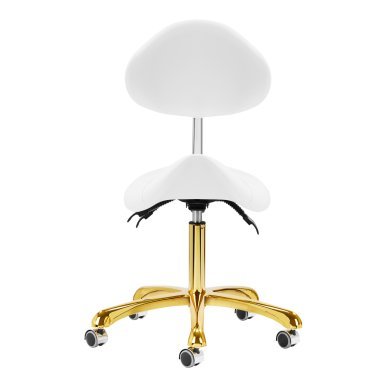 Cosmetische kruk Giovanni 1004 goud-wit, verstelbaar en comfortabel voor beauty salons en professionele behandelruimtes