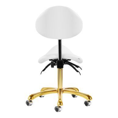 Cosmetische kruk Giovanni 1004 goud-wit, verstelbaar en comfortabel voor beauty salons en professionele behandelruimtes