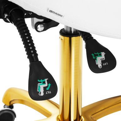 Cosmetische kruk Giovanni 1004 goud-wit, verstelbaar en comfortabel voor beauty salons en professionele behandelruimtes