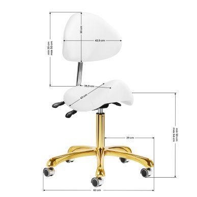 Cosmetische kruk Giovanni 1004 goud-wit, verstelbaar en comfortabel voor beauty salons en professionele behandelruimtes