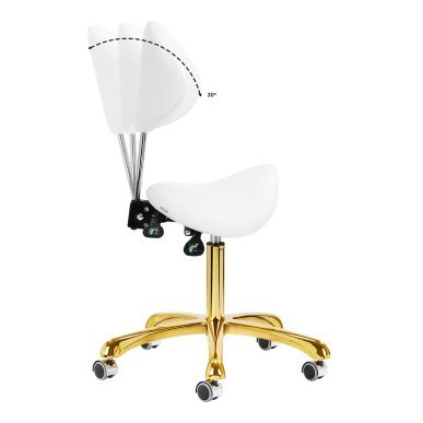 Cosmetische kruk Giovanni 1004 goud-wit, verstelbaar en comfortabel voor beauty salons en professionele behandelruimtes
