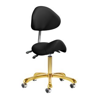 Professionele cosmetische kruk Giovanni 1004 goud-zwart met hoogteverstelling, rugleuning en voetensteun voor salon