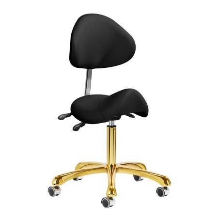 Professionele cosmetische kruk Giovanni 1004 goud-zwart met hoogteverstelling, rugleuning en voetensteun voor salon